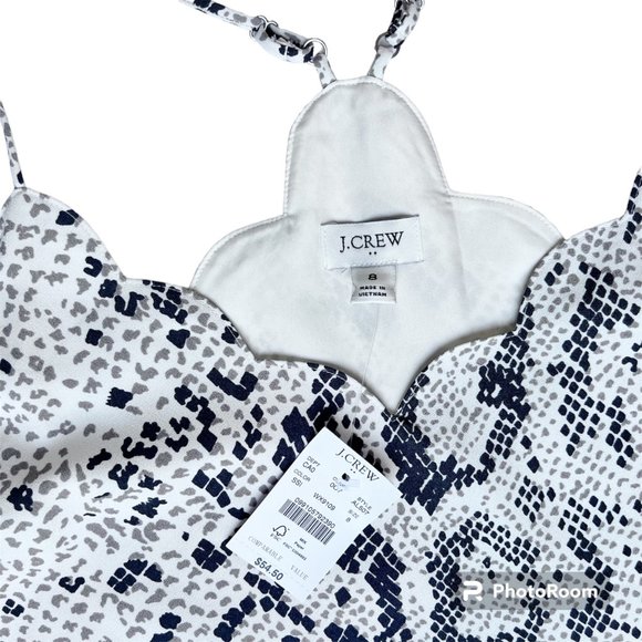 NWT J Crew Factory Scalloped Lined Cami Top Adjustable Straps Snake Print Size 8 - Picture 2 of 8